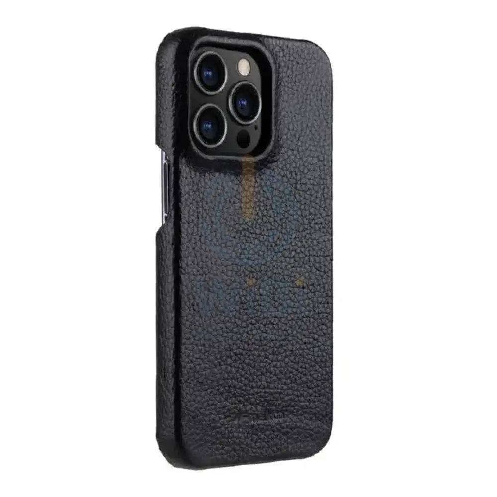 Melkco Back Snap Series Lai Chee Pattern Premium Leather Snap Cover Case - Apple iPhone 13 Pro Max 6.7’’ / Black