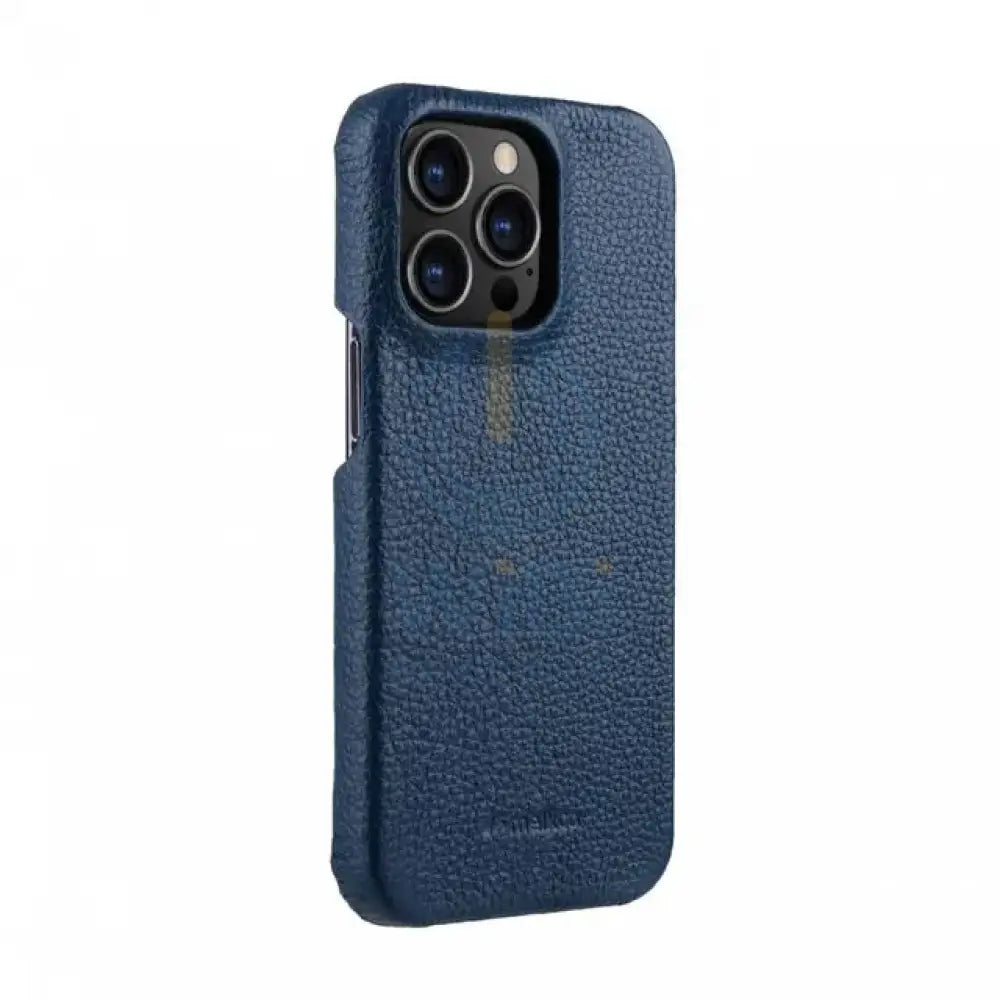 Melkco Back Snap Series Lai Chee Pattern Premium Leather Snap Cover Case - Apple iPhone 13 Pro Max 6.7’’ / Dark Blue