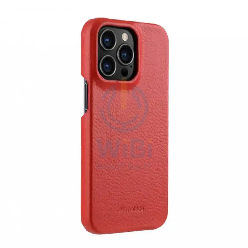 Melkco Back Snap Series Lai Chee Pattern Premium Leather Snap Cover Case - Apple iPhone 13 Pro Max 6.7’’ / Red