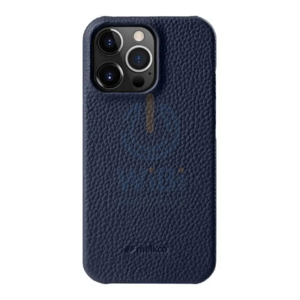 Melkco Back Snap Series Lai Chee Pattern Premium Leather Snap Cover Case - Apple iPhone 14 Pro Max / Dark Blue