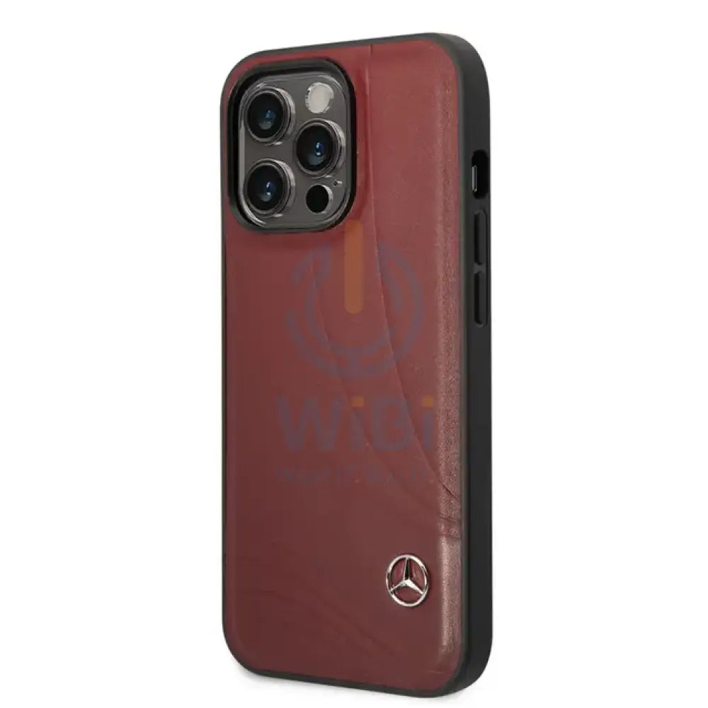 Mercedes-Benz iPhone 14 Pro Genuine Leather Case With New WaveIII Pattern - Red Accessories > Mobiles & Tablets >