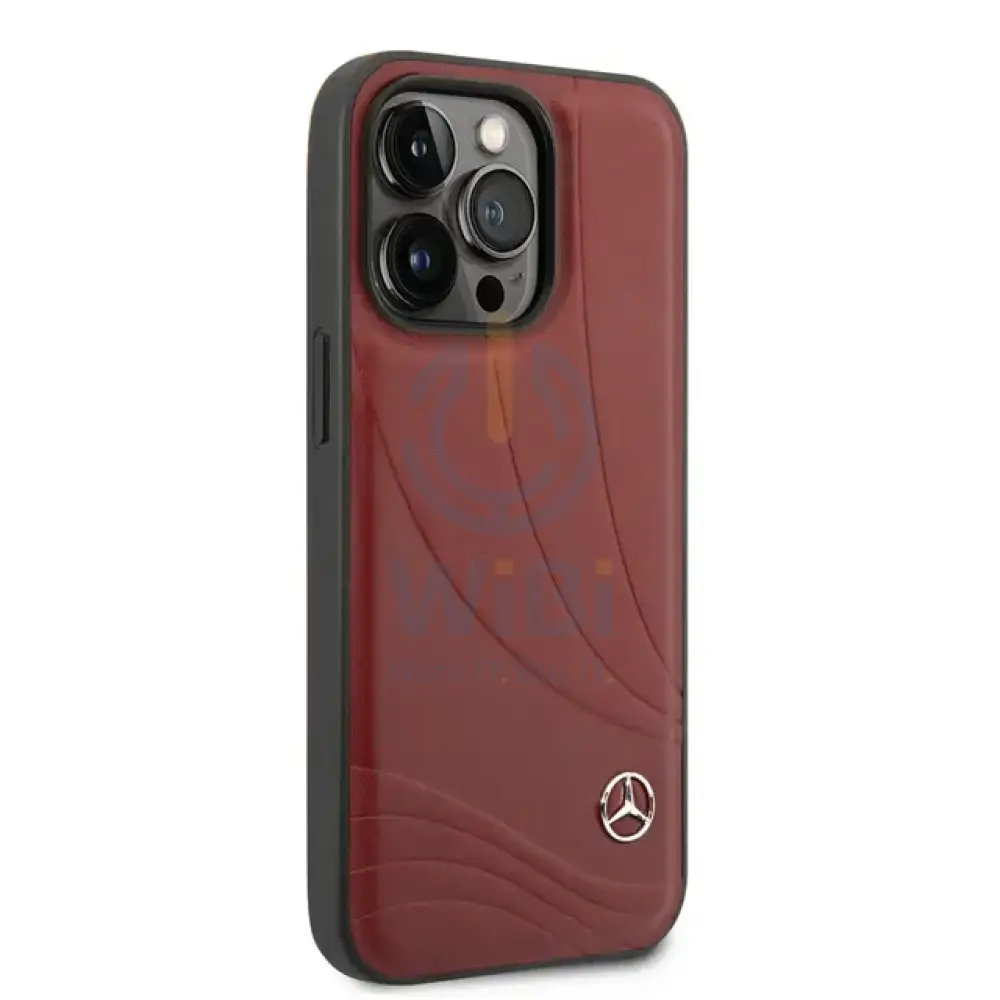 Mercedes-Benz iPhone 14 Pro Genuine Leather Case With New WaveIII Pattern - Red Accessories > Mobiles & Tablets >
