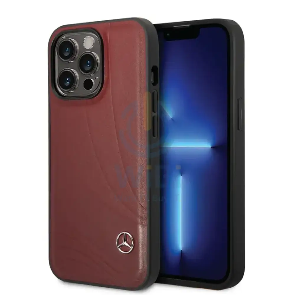 Mercedes-Benz iPhone 14 Pro Genuine Leather Case With New WaveIII Pattern - Red Accessories > Mobiles & Tablets >