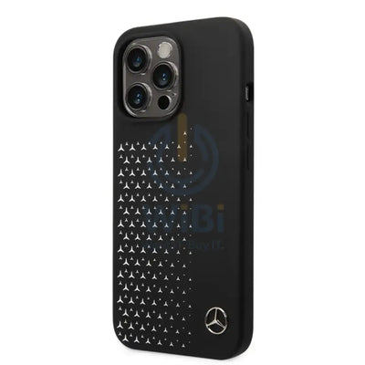 Mercedes-Benz iPhone 14 Pro Liquid Silicone Case with Gradient Star Horizontal Pattern - Black Accessories > Mobiles &
