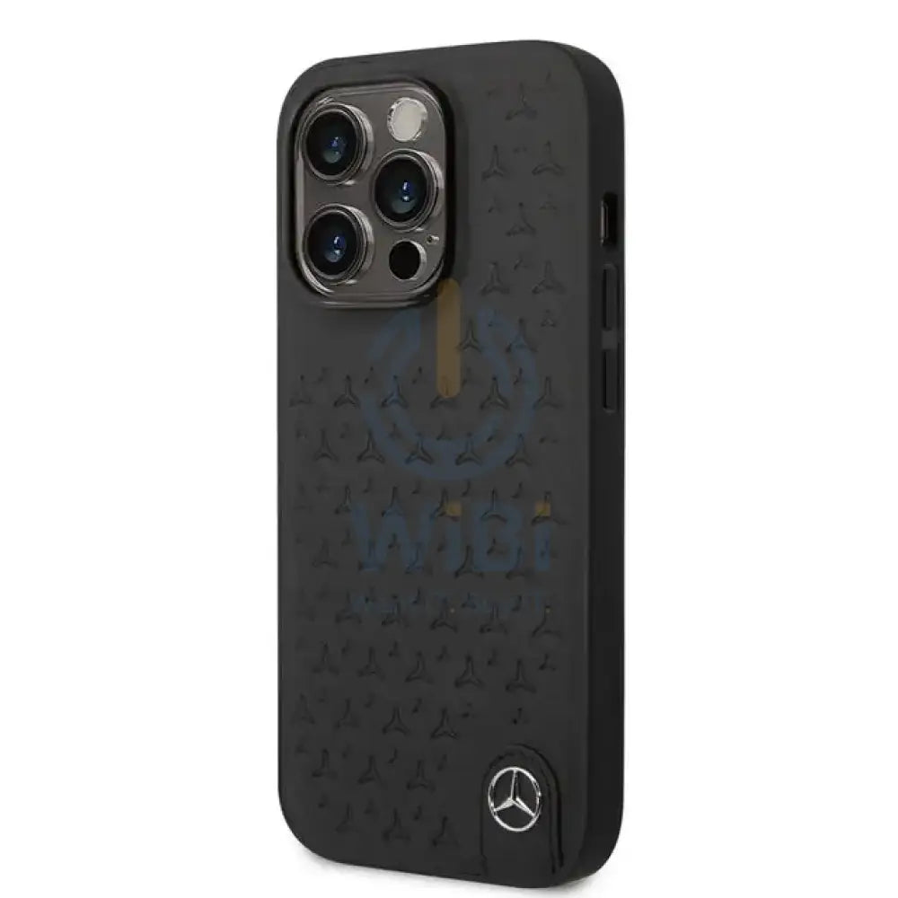 Mercedes-Benz iPhone 14 Pro Max Genuine Leather Case With Star Pattern - Black Accessories > Mobiles & Tablets > Mobiles
