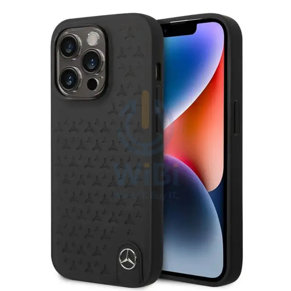 Mercedes-Benz iPhone 14 Pro Max Genuine Leather Case With Star Pattern - Black Accessories > Mobiles & Tablets > Mobiles