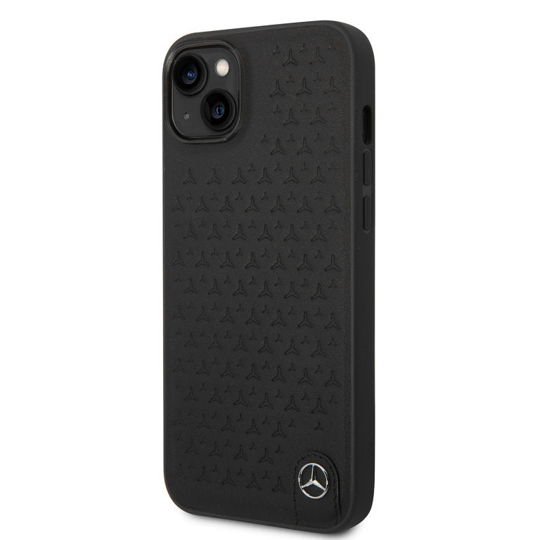 Mercedes-Benz iPhone 14 Plus Genuine Leather Case With Star Pattern - Black