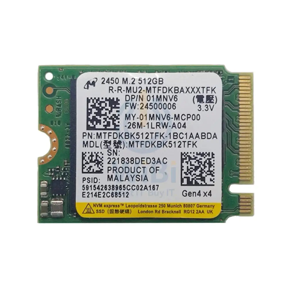 Micron M.2 PCIe NVMe SSD - 512GB / M.2 2230 / PCIe 4.0 / Open - SSD (Solid State Drive) Storage > Solid State Drive