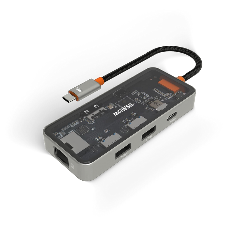 موزع  Mowsil 6 في 1 يو اس بيمحطة الارساء  4K إتش دي إم أي  100 واط يو اس بي PD / RJ45 /يو اس بي .0 / شفاف