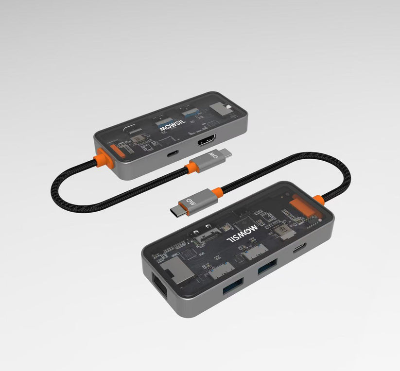 موزع  Mowsil 6 في 1 يو اس بيمحطة الارساء  4K إتش دي إم أي  100 واط يو اس بي PD / RJ45 /يو اس بي .0 / شفاف