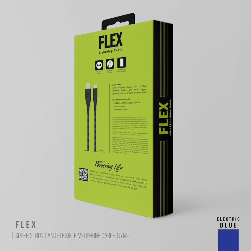 GOUI FLEX 8 PIN USB Cable - USB-A / Lightning / 1.5 Meter / Electric  Blue