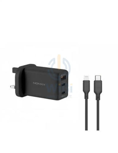 Momax Fast Pro Gan Charger Kit with Lightning Cable – Black Accessories > Power Adapters