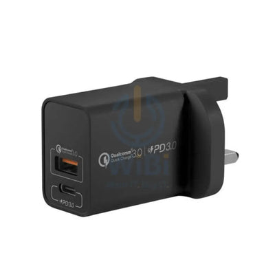 موماكس ون بلج 2 منافذ PD + QC 3.0 شاحن يو اس بي سريع  - 20 واط / يو اس بي نوع-ج / أسود