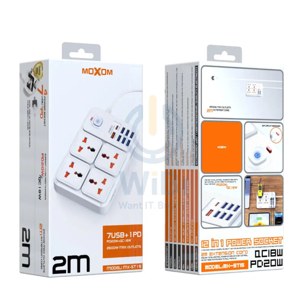 MOXOM MX-ST15 Power Socket - 4 Socket / USB-C / White Accessories > Power > Power Protection > Surge Protector