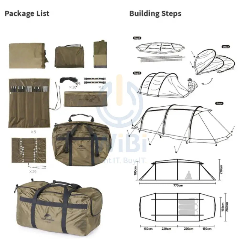Naturehike Aries Alpha tunnel tent - Khaki Outdoor & Travel > Tents