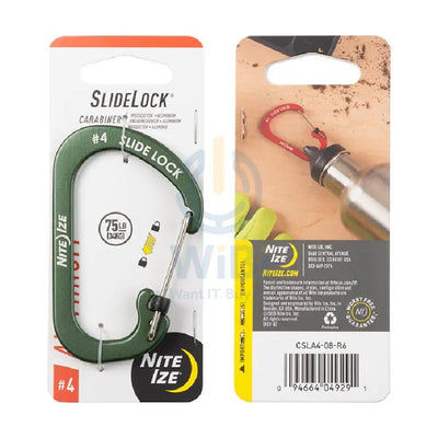 NiteIze Aluminum #4 SlideLock Carabiner - Olive Cool Gadgets
