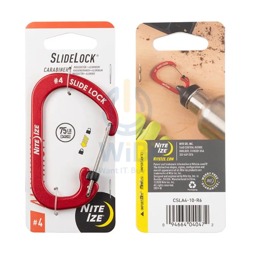 NiteIze SlideLock® Carabiner Aluminum #4 - Red Accessories > Other Accessories