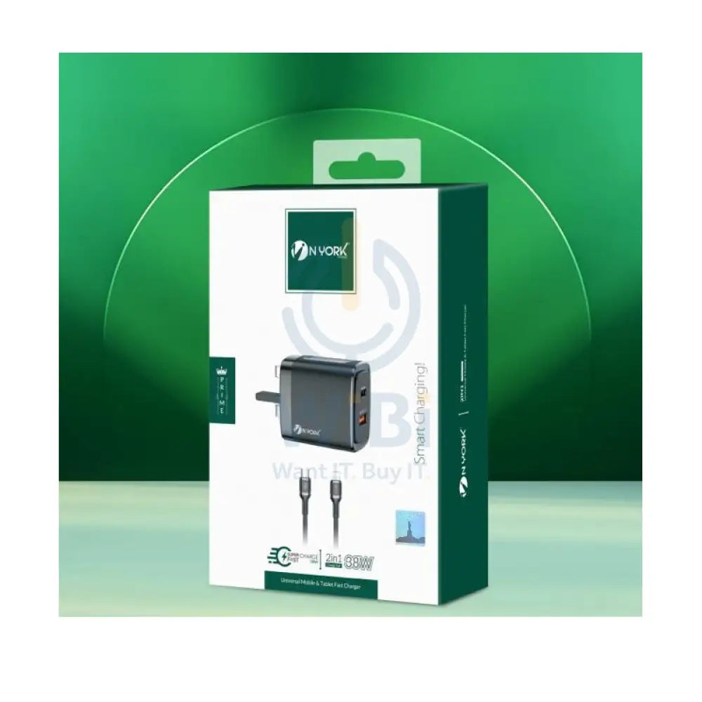 NYORK Adaptor with Type-C to Lightning Cable 2in1 Charge Suite - 38W / Black Accessories > Power Adapters > Offer Zone
