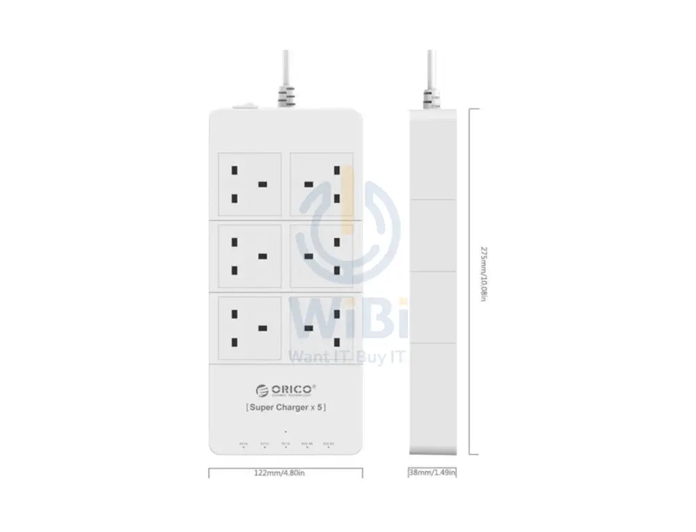 ORICO 6 Ac Outlet Surge Protector With 5 USB Charging Port - White Accessories > Power > Power Protection > Surge