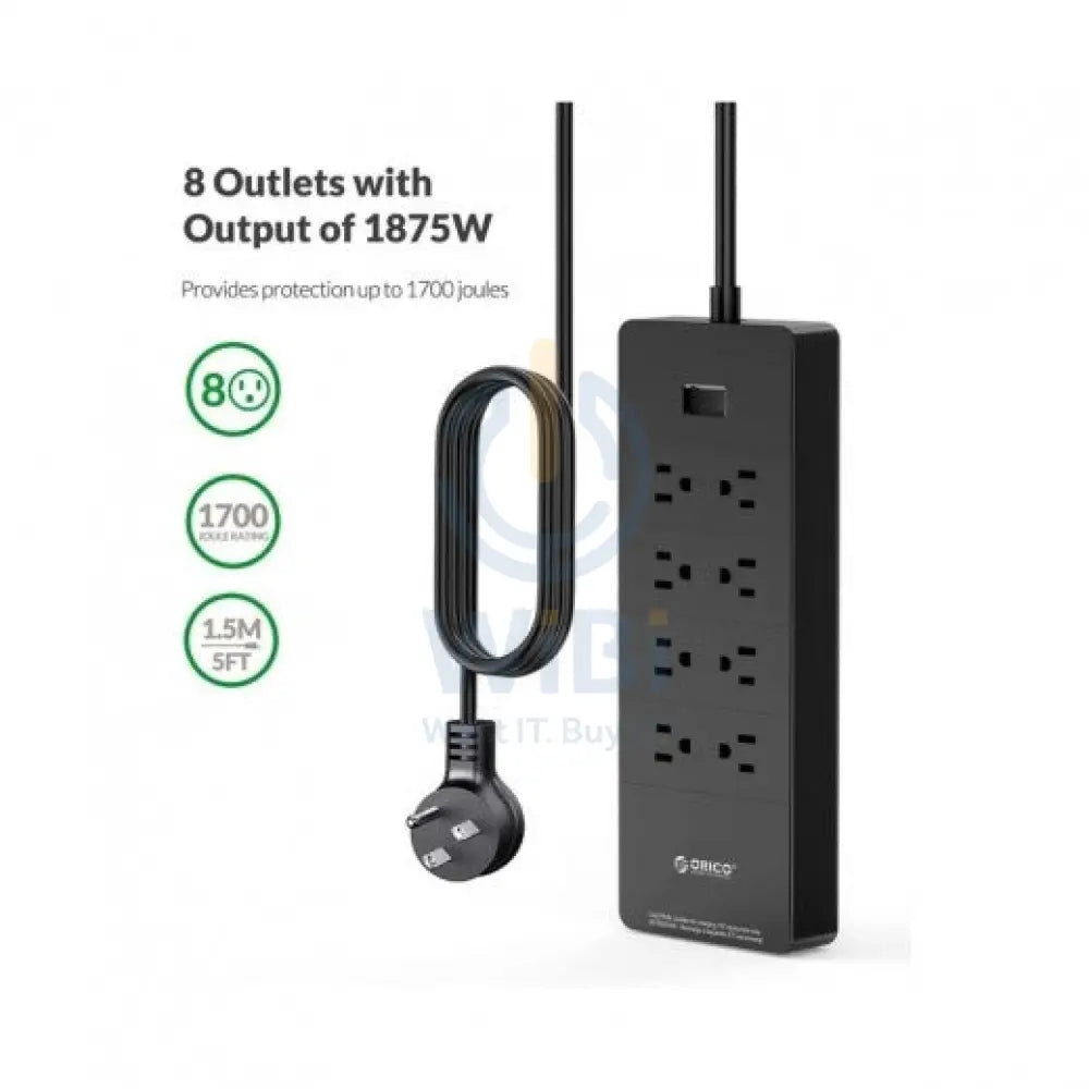 ORICO 8 Ac Outlets 5 USB Ports Surge Protector & USB Charger - Black Accessories > Power > Power Protection > Surge