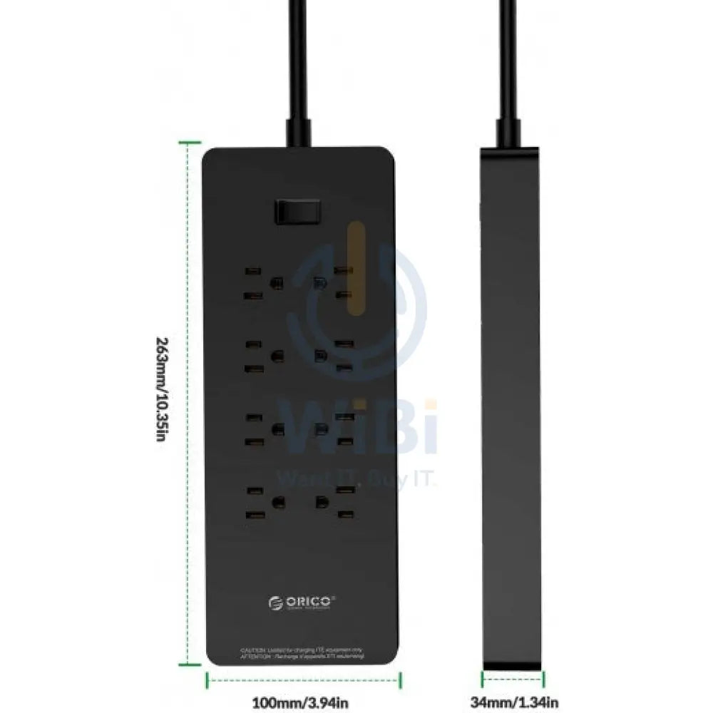 ORICO 8 Ac Outlets 5 USB Ports Surge Protector & USB Charger - Black Accessories > Power > Power Protection > Surge