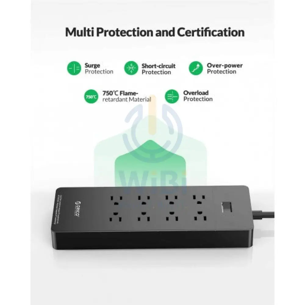 ORICO 8 Ac Outlets 5 USB Ports Surge Protector & USB Charger - Black Accessories > Power > Power Protection > Surge