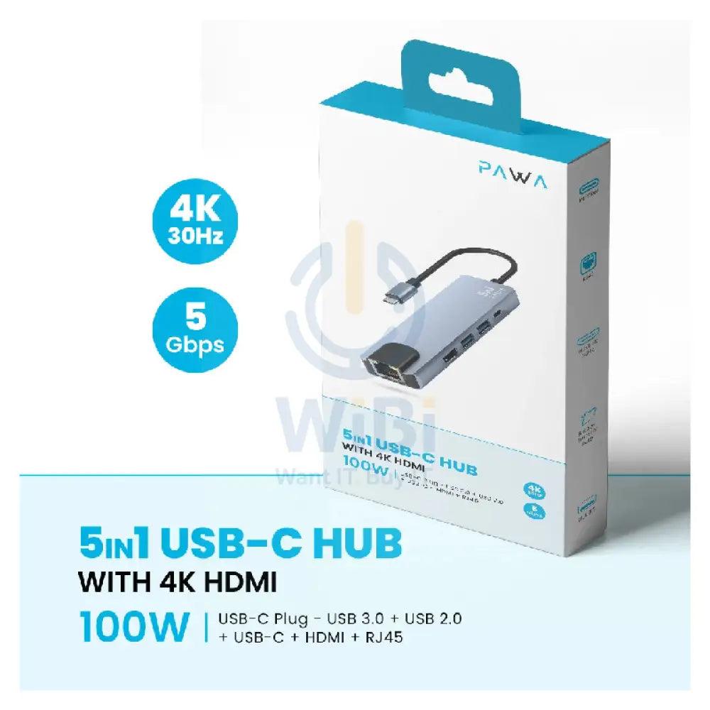 Pawa 5 in1 USB-C HUB With 4K HDMI - Grey Accessories > USB Hub