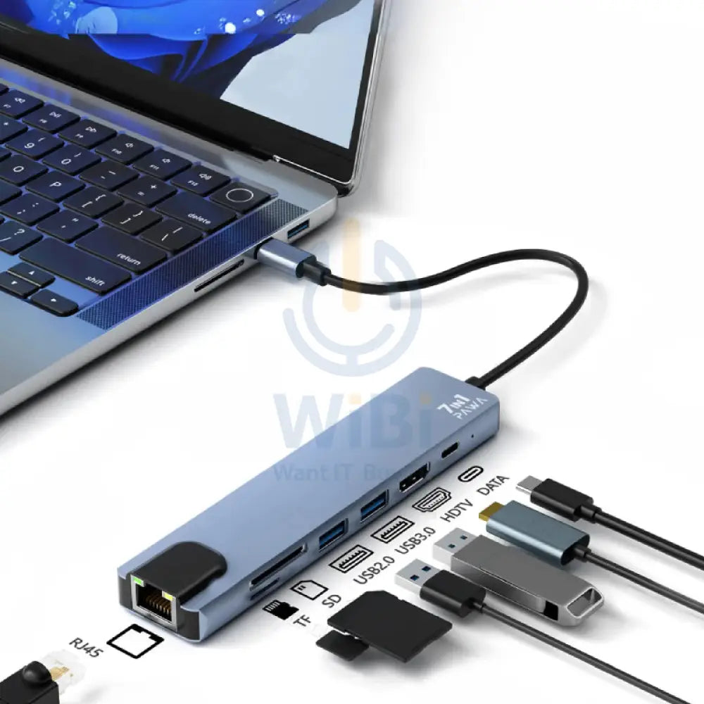 باوا 7 في 1 يو اس بي موزع مع 4K إتش دي إم أي  رمادي اكسسوارات > يو اس بي موزع