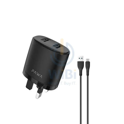 Pawa Auto-ID Wall Charger 2.4A UK with Type-C Cable - Black Accessories > Power Adapters