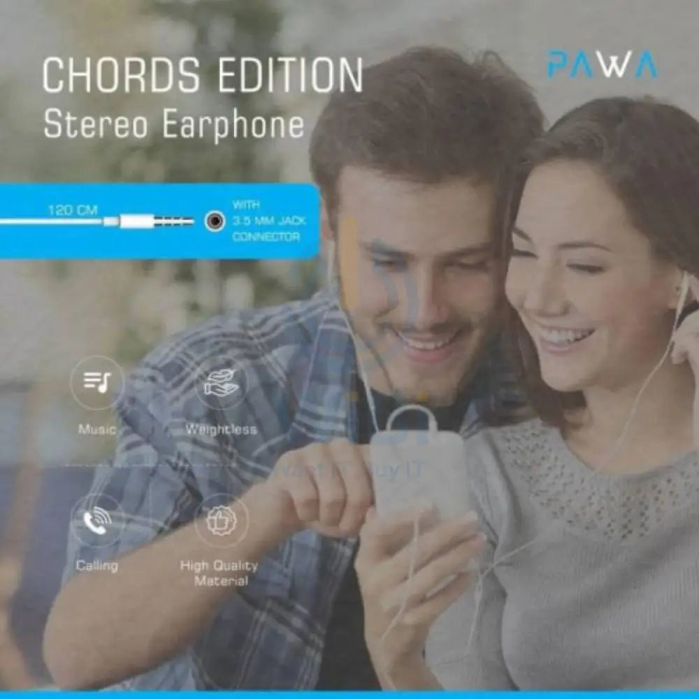 Pawa Chords Series Stereo Wired Earphone - 3.5mm Jack / White Accessories > Audio > Headphones