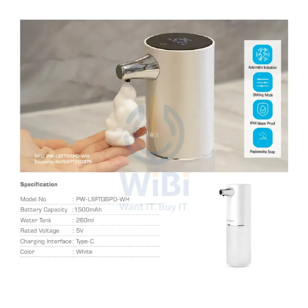 Pawa Mousse Cleansing Soap Dispenser - 1500mAh / White Accessories > Smart Devices