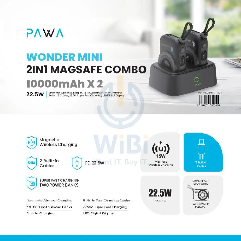 Pawa Wonder Mini 2-in-1 MagSafe Combo - 10000mAh / Black Accessories > Power Bank