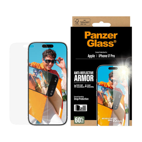 PanzerGlass Anti-Reflective w. EasyAligner Armor Screen Protector For Apple iPhone 17 Pro - Clear