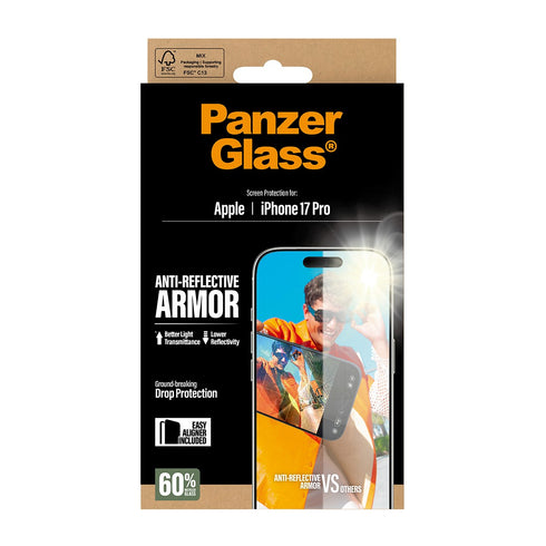 PanzerGlass Anti-Reflective w. EasyAligner Armor Screen Protector For Apple iPhone 17 Pro - Clear
