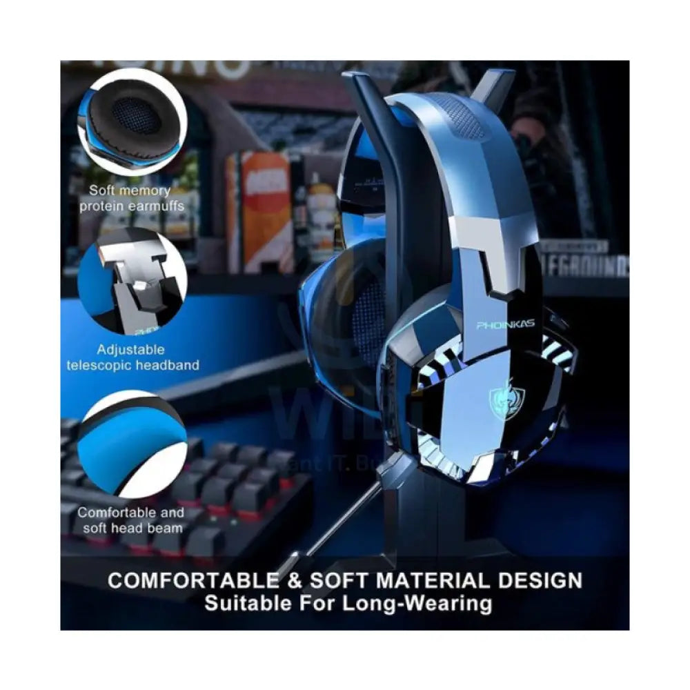 فوينيكاس G2000BT الألعاب سماعات الرأس مع محول - أزرق اكسسوارات  الصوت > سماعات الرأس >منطقة الألعاب