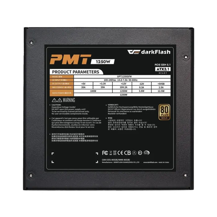 Darkflash PMT1250 Gold Modular Power Supply - 1250W / Black
