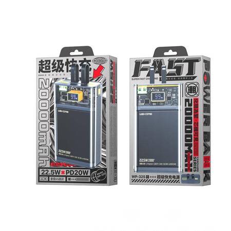 Wekome WP-325 20000mAh Pioneer Series Explore 22.5W Fast Charge Power Bank with Cable - Black