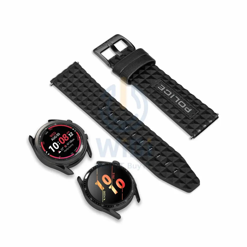 Police Pyramid Apple Watch Ultra/45/44/42mm Smart Watch 22mm Leather Gun Strap - Black Accessories > Smart Watches