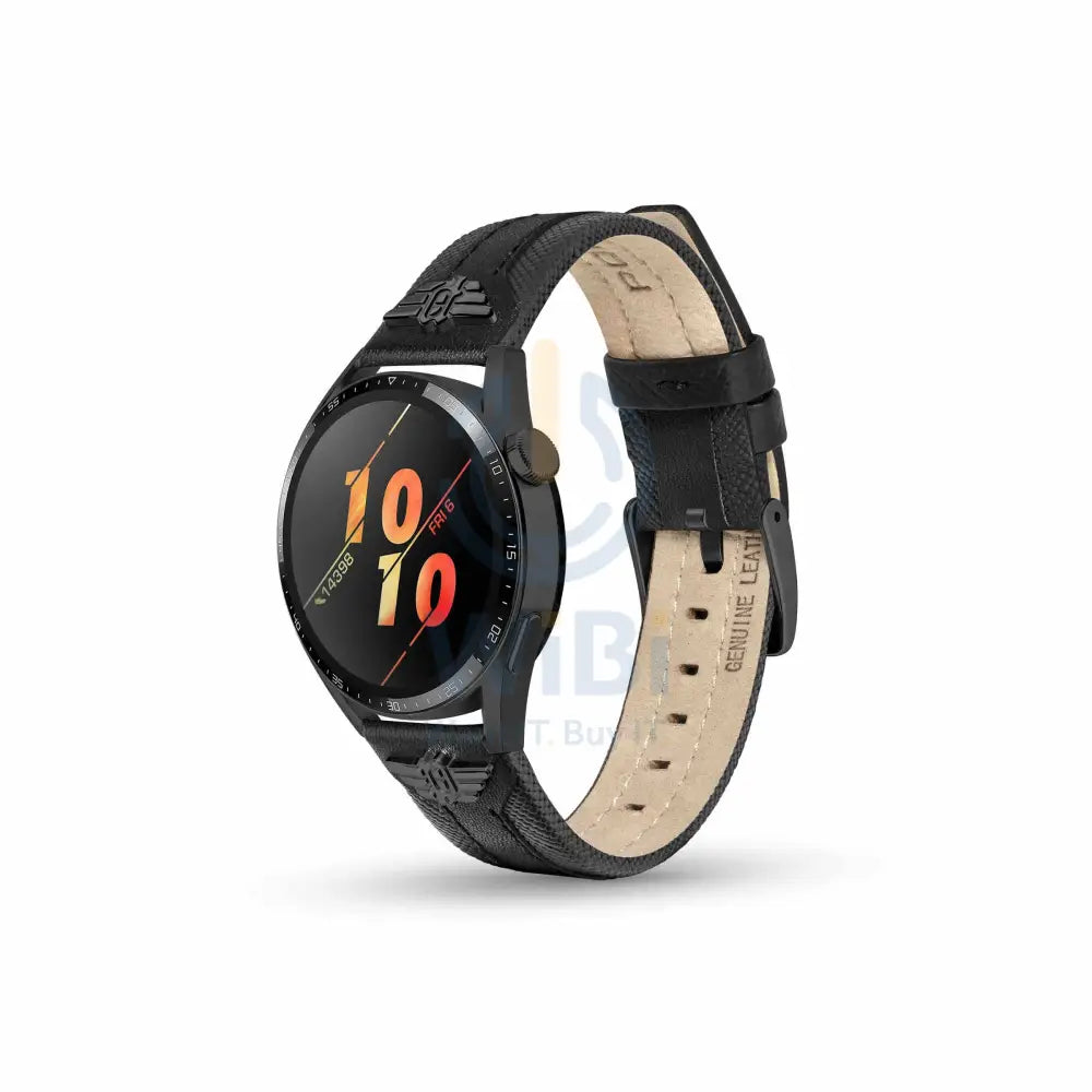Police Wings Apple Watch Ultra/45/44/42mm Smart Watch 22mm Leather Gun Strap - Black Accessories > Smart Watches