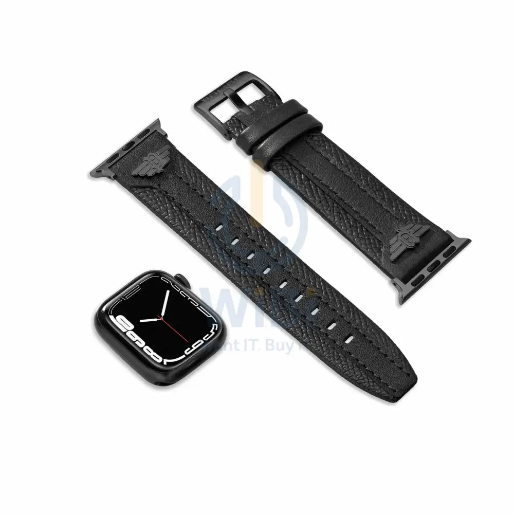 Police Wings Apple Watch Ultra/45/44/42mm Smart Watch 22mm Leather Gun Strap - Black Accessories > Smart Watches