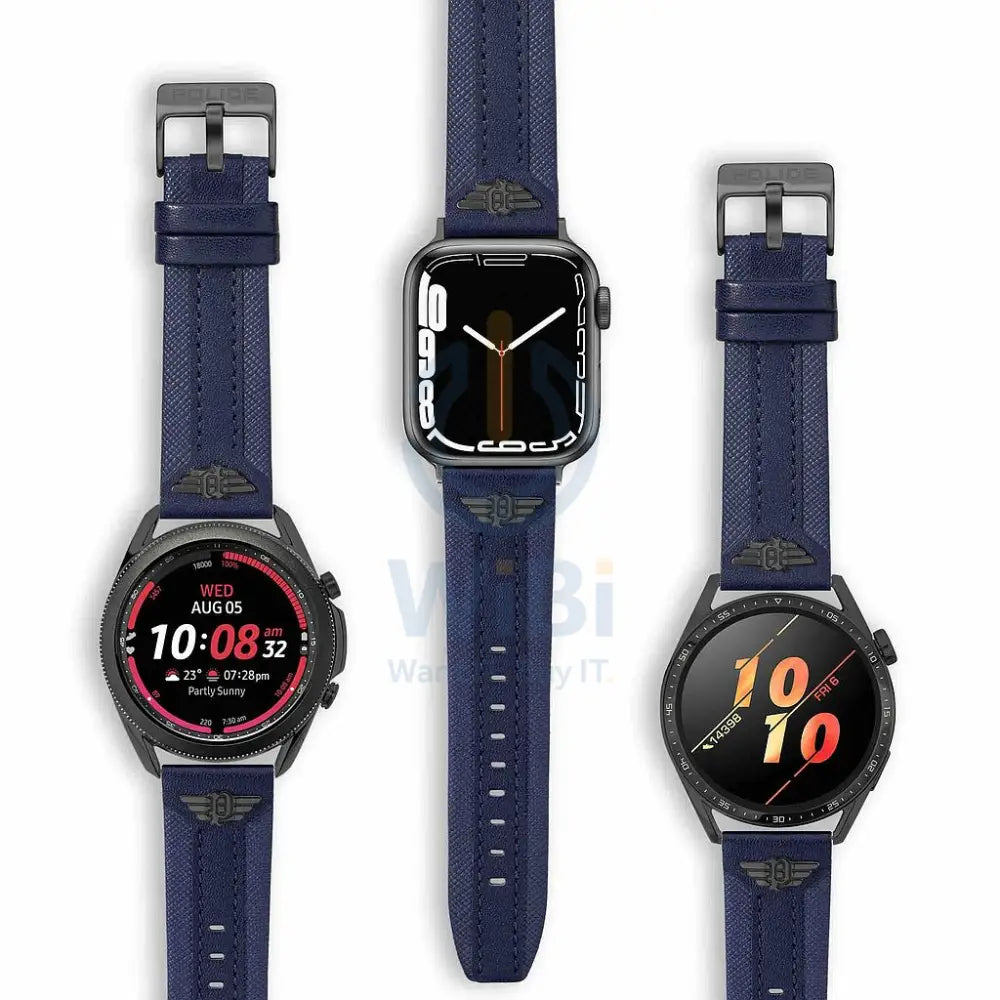 Police Wings Apple Watch Ultra/45/44/42mm Smart Watch 22mm Leather Gun Strap - Black Accessories > Smart Watches