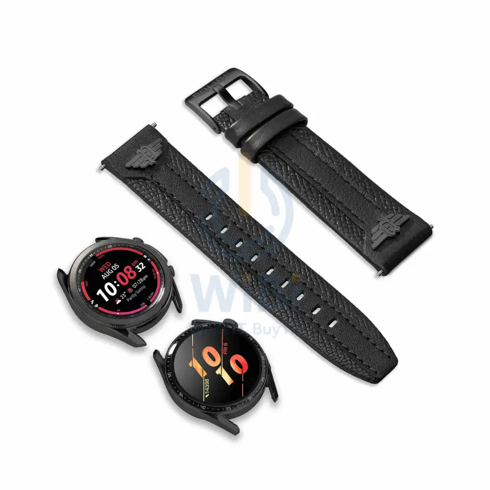 Police Wings Apple Watch Ultra/45/44/42mm Smart Watch 22mm Leather Gun Strap - Black Accessories > Smart Watches