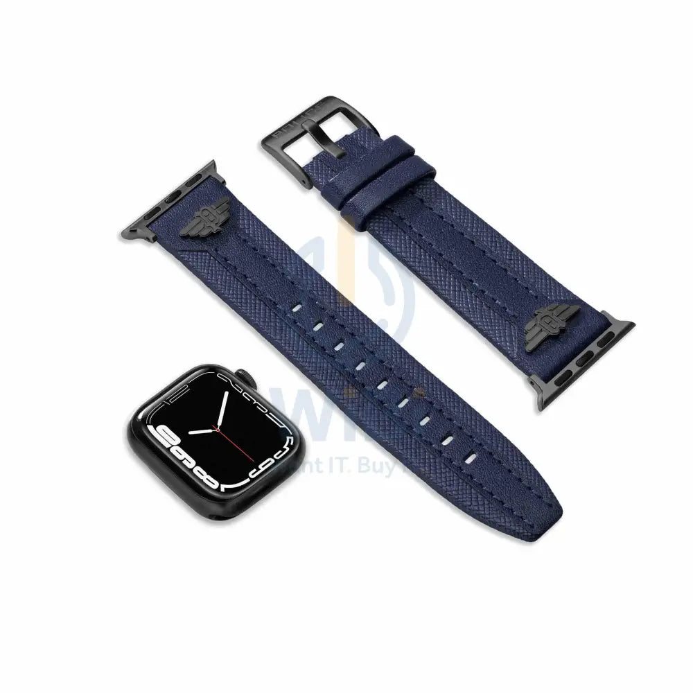Police Wings Apple Watch Ultra/45/44/42mm Smart Watch 22mm Leather Gun Strap - Blue Accessories > Smart Watches