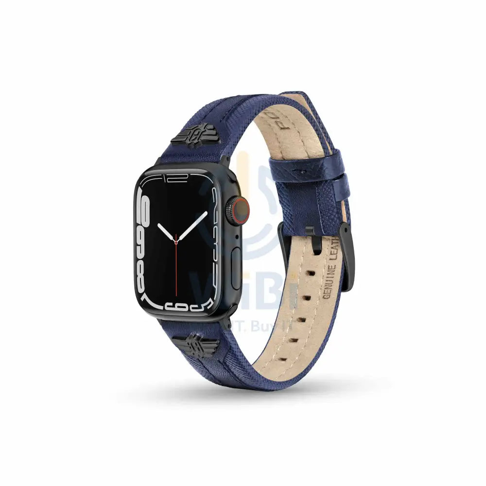 Police Wings Apple Watch Ultra/45/44/42mm Smart Watch 22mm Leather Gun Strap - Blue Accessories > Smart Watches