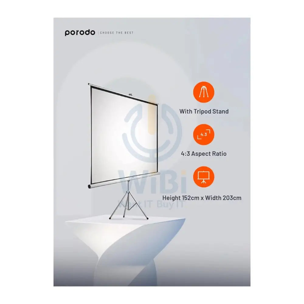 Porodo 100’’ Projection Screen 4:3 Accessories > Monitors & Projectors > Projectors > Projector Screen
