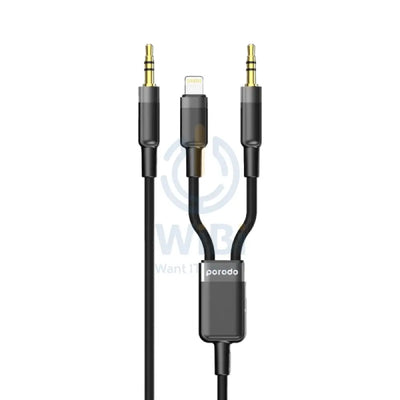 Porodo 2in1 Aux 3.5 to 3.5 + Lightning Cable - 1.2 Meter / Black Accessories > Cables & Converters > Cables