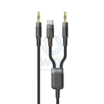 Porodo 2in1 Aux 3.5 to 3.5 + type-C Cable - 1.2 Meter / Black Accessories > Cables & Converters > Cables