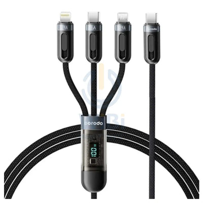 Porodo 3-IN-1 Digital-Display Fast Charging 1.2M Cable C to C + L + M - Black Accessories > Cables & Converters > Cables