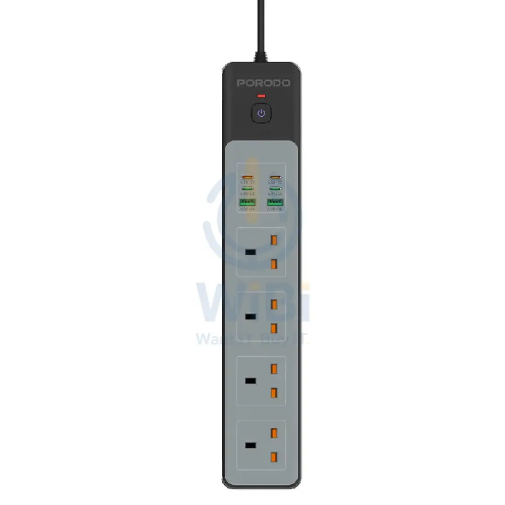 Porodo 4AC 65W 3000W Power Strip - 3M UK Plug / USB-C / USB-A / Black Accessories > Power > Power Protection > Surge