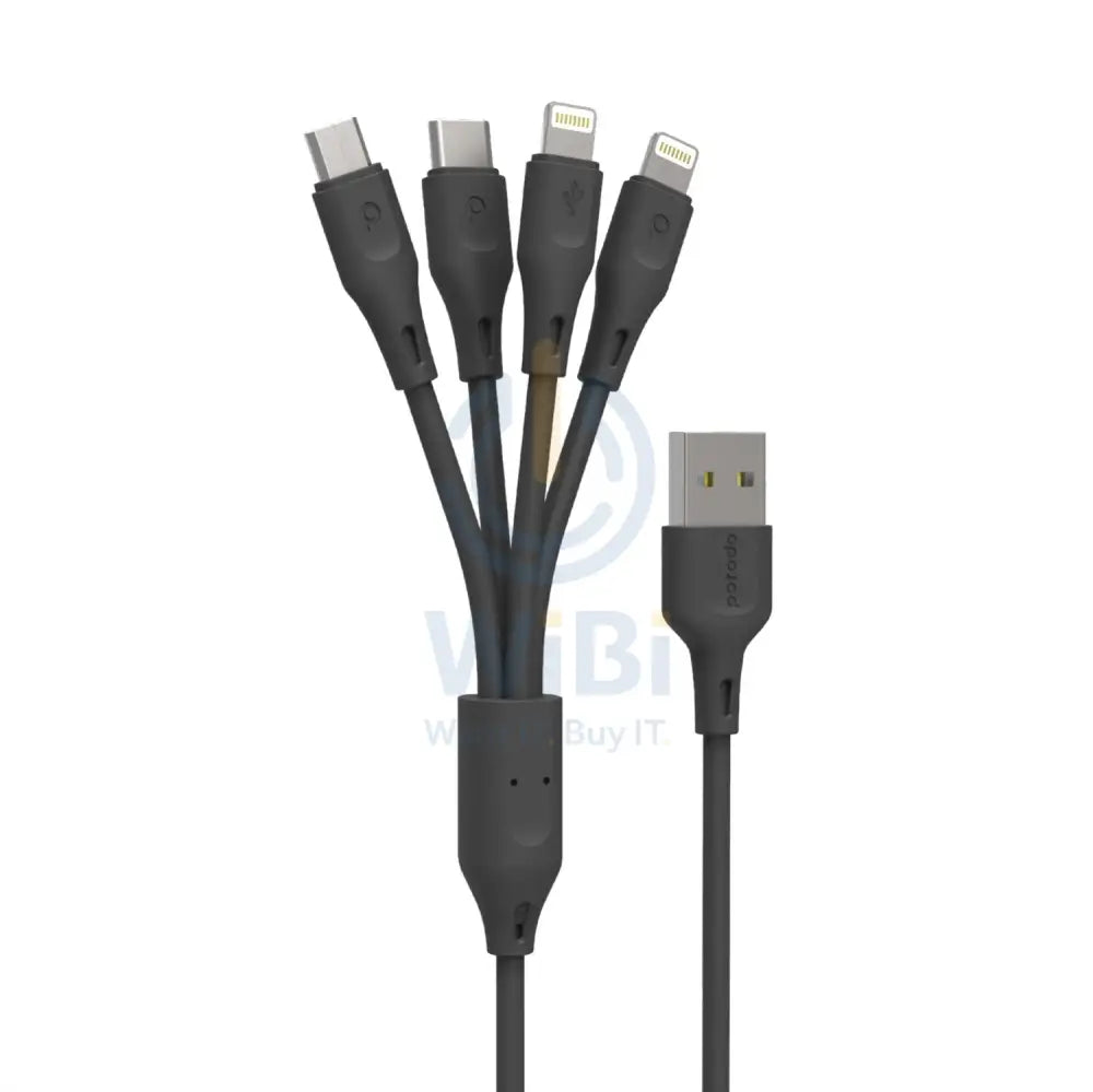 Porodo 4in1 USB Cable Lightning /Type-C/Micro Durable Fast Charge and Data Cable (1.2m/4ft) - Black Accessories >